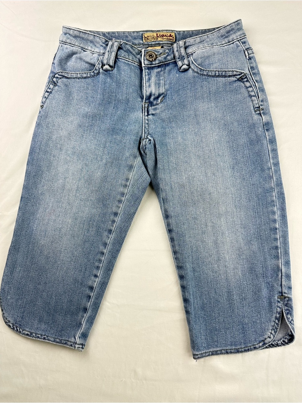 Vintage Liquid Y2K Low Rise Denim Capri Jeans Crop Bermuda Shorts Indie Sleaze